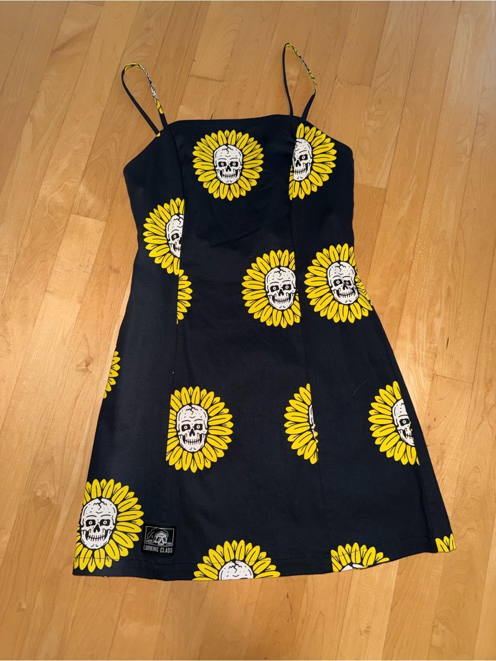 Lurking Class Mini Dress with Yellow Sunflower Skull Print